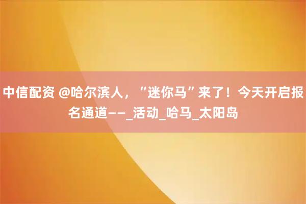 中信配资 @哈尔滨人，“迷你马”来了！今天开启报名通道——_活动_哈马_太阳岛