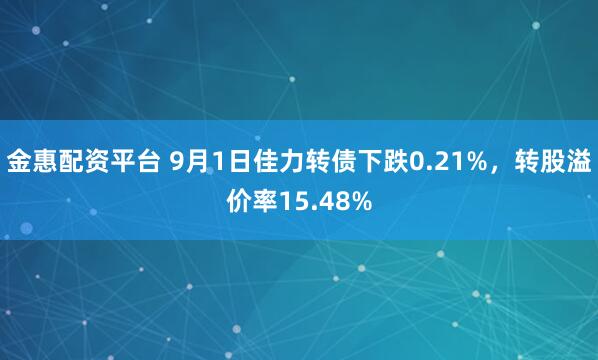 金惠配资平台 9月1日佳力转债下跌0.21%，转股溢价率15.48%